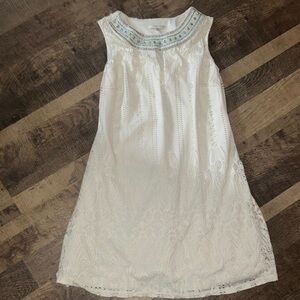 Studio 1 White Lace Beaded Neck Sleeveless Dress Size 12